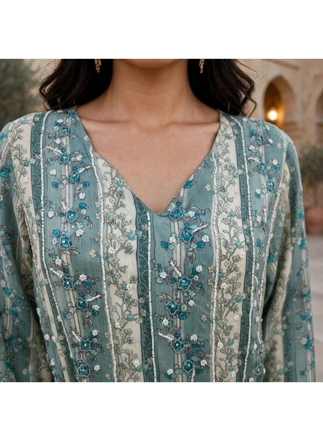 Ikkxa Blooming Grace Floral Jalabiya IK25Blue
