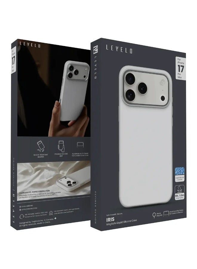 Levelo Iris MagSafe Liquid Silicone Case for iPhone 17 Pro Max - Silver - Image 4