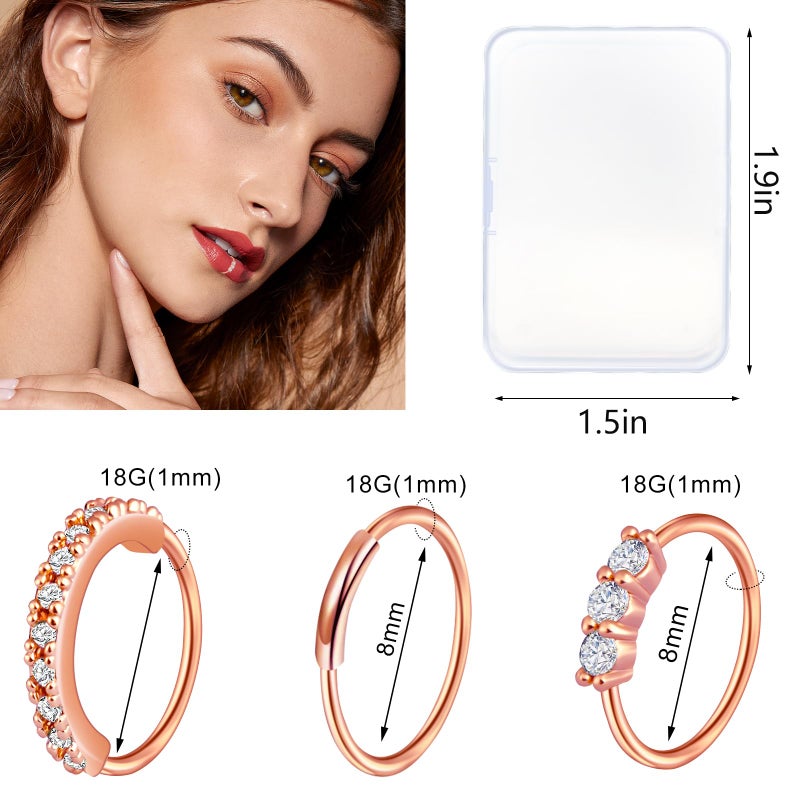 ONESING 23 Pcs 18G Nose Rings for Women L Shape Hoops Nose Studs Surgical Stainless Steel Nose Piercings Jewelry for Women Men, Rose Glod - Image 4