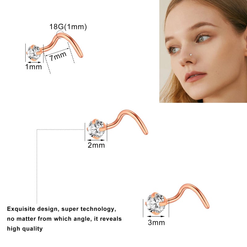 ONESING 23 Pcs 18G Nose Rings for Women L Shape Hoops Nose Studs Surgical Stainless Steel Nose Piercings Jewelry for Women Men, Rose Glod - Image 3