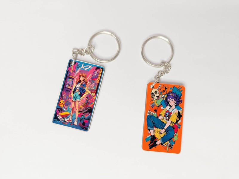 OUTFITQUE Premium Pack of 2 Anime255 Printed Long Keychain For Bike Scooty Car MDF Keyholder - Image 1