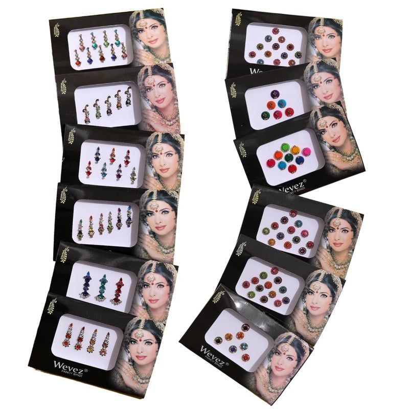 Wevez 12 Gold,Silver, Multi Color Bollywood Head Bindi Tattoo Body Glitter - Image 1