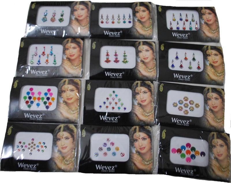 Wevez 12 Gold,Silver, Multi Color Bollywood Head Bindi Tattoo Body Glitter - Image 3