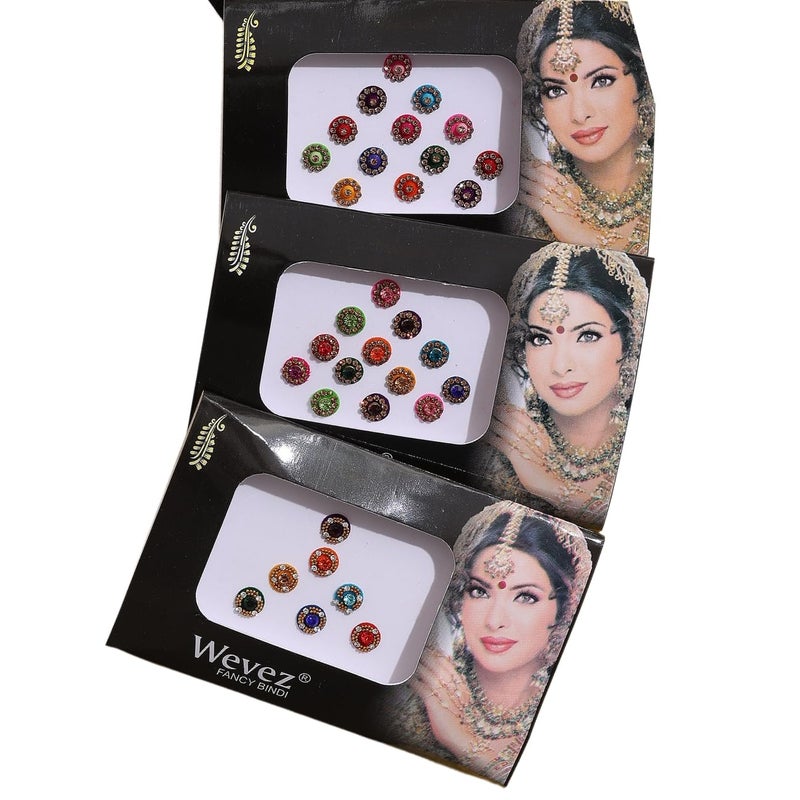 Wevez 12 Gold,Silver, Multi Color Bollywood Head Bindi Tattoo Body Glitter - Image 4