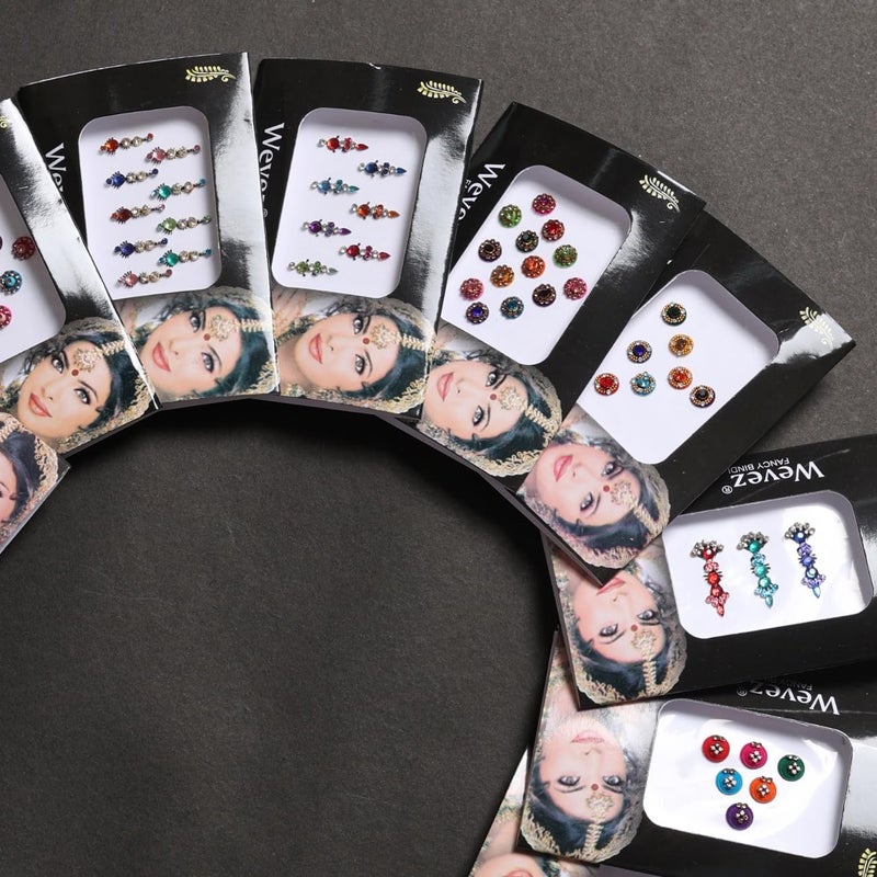 Wevez 12 Gold,Silver, Multi Color Bollywood Head Bindi Tattoo Body Glitter - Image 5