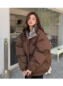 Winter Womens Puffer Cotton Jacket BF Loose Korean Thickened Bread Coat Plus SizeBrown Brown