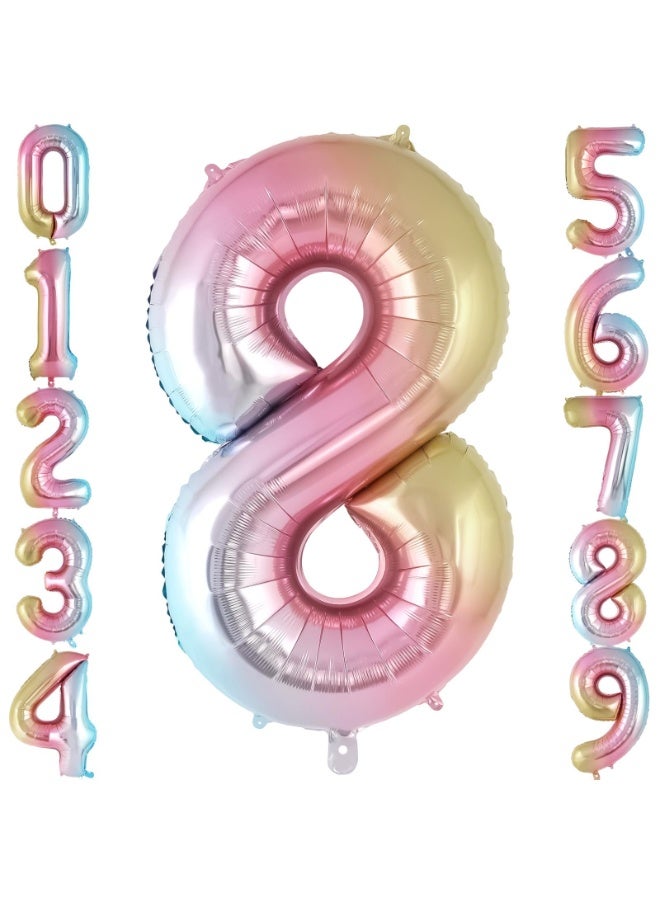 8 Gradient Number Balloon, 40 Inch Big Large Foil Number Balloons, Jumbo Mylar Balloons for Birthday Party Decorations Supplies Anniversary Celebration - Image 1