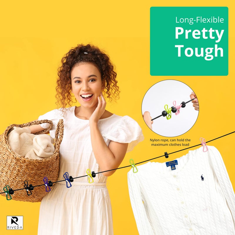 Riveda Portable Travel Clothesline with 12 Colorful Clips & Bag, Elastic RV & Camping Clothes Line for Indoor Laundry Drying Line & Outdoor Camping Accessories (Elastic) - Image 4