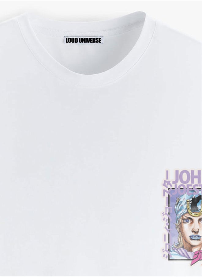 LOUD UNIVERSE - JoJo's Bizarre Adventure White Tshirt JoJo's Bizarre Adventure White Tee Tusk Tee Johnny Joestar Jonathan Joestar-Anime - Image 1