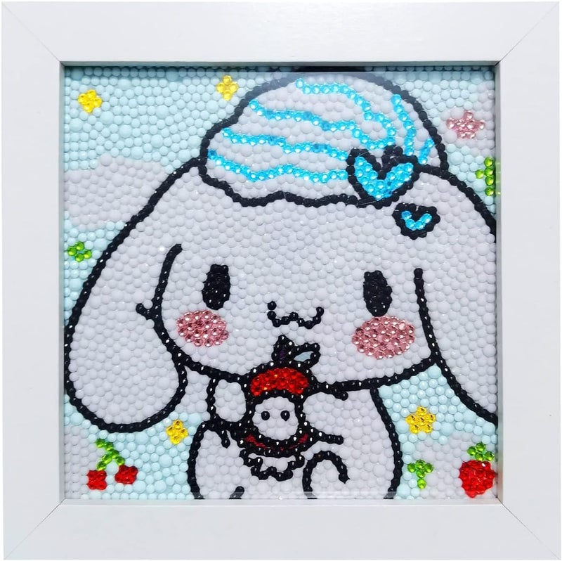 SOLARAE 5D Diamond Art Kits with Wooden Frame, Cute Kawaii Cartoon DIY Painting Art for Kids, Diamond Arts and Crafts Sets, Big Gem Full Drill Diamond Dots for Women Girls Boys Children - Image 1