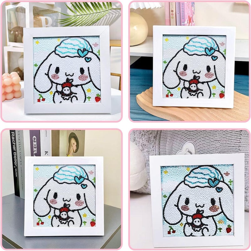 SOLARAE 5D Diamond Art Kits with Wooden Frame, Cute Kawaii Cartoon DIY Painting Art for Kids, Diamond Arts and Crafts Sets, Big Gem Full Drill Diamond Dots for Women Girls Boys Children - Image 3