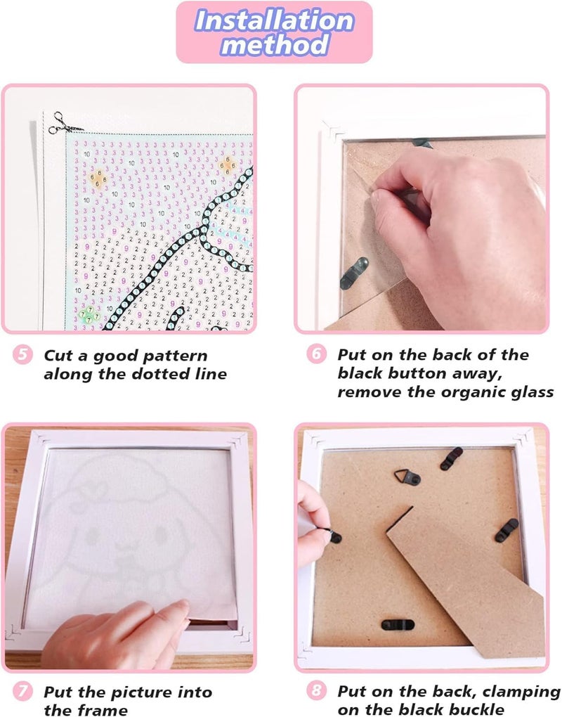 SOLARAE 5D Diamond Art Kits with Wooden Frame, Cute Kawaii Cartoon DIY Painting Art for Kids, Diamond Arts and Crafts Sets, Big Gem Full Drill Diamond Dots for Women Girls Boys Children - Image 5