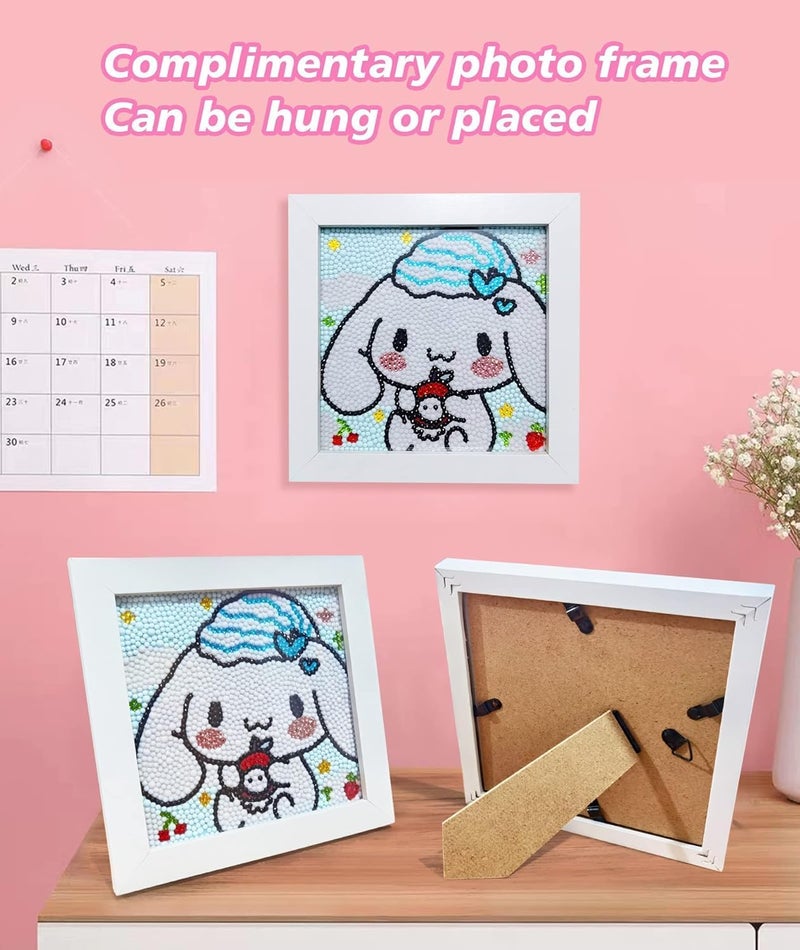 SOLARAE 5D Diamond Art Kits with Wooden Frame, Cute Kawaii Cartoon DIY Painting Art for Kids, Diamond Arts and Crafts Sets, Big Gem Full Drill Diamond Dots for Women Girls Boys Children - Image 2