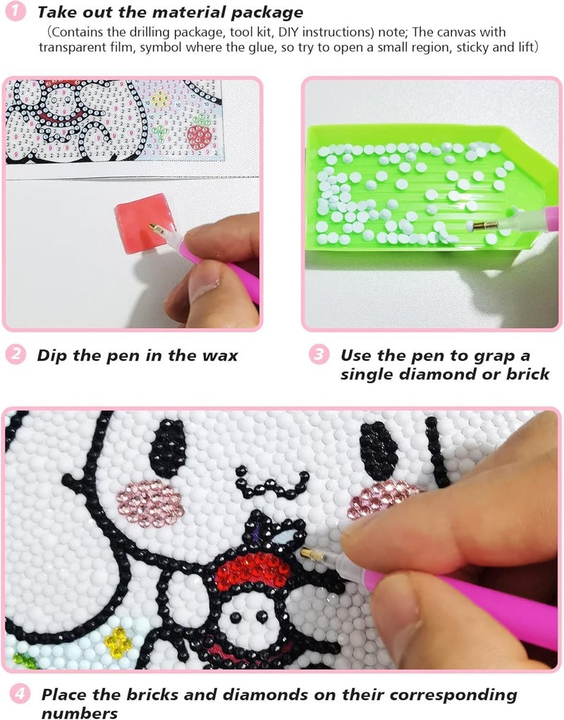 SOLARAE 5D Diamond Art Kits with Wooden Frame, Cute Kawaii Cartoon DIY Painting Art for Kids, Diamond Arts and Crafts Sets, Big Gem Full Drill Diamond Dots for Women Girls Boys Children - Image 4