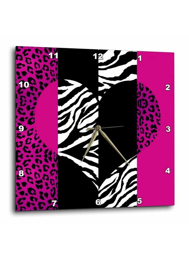 3DROSE Dpp_35437_2 Pink Black And White Animal Print Leopard And Zebra Heart Wall Clock 13 By 13Inch  - Image 3