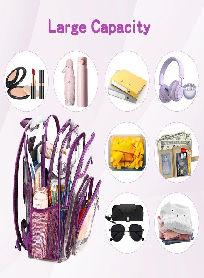 Cusangel Clear Purple Backpack for Women - Heavy Duty See Through XL H18''xW13''xD8 Plastic Big Transparent Bookbag for Sport Event,School,Stadium Events & Work Backpacks - Image 5