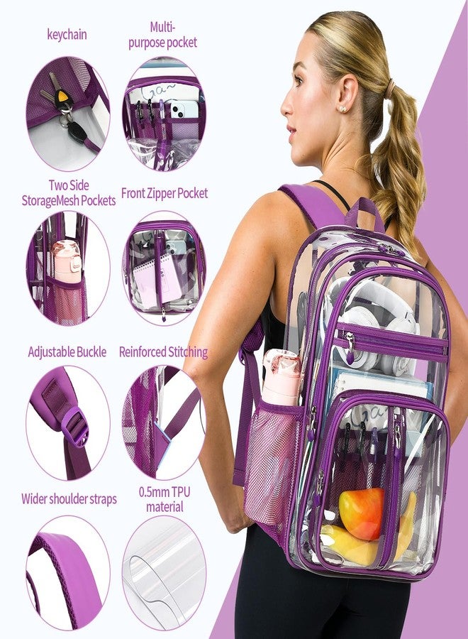 Cusangel Clear Purple Backpack for Women - Heavy Duty See Through XL H18''xW13''xD8 Plastic Big Transparent Bookbag for Sport Event,School,Stadium Events & Work Backpacks - Image 2
