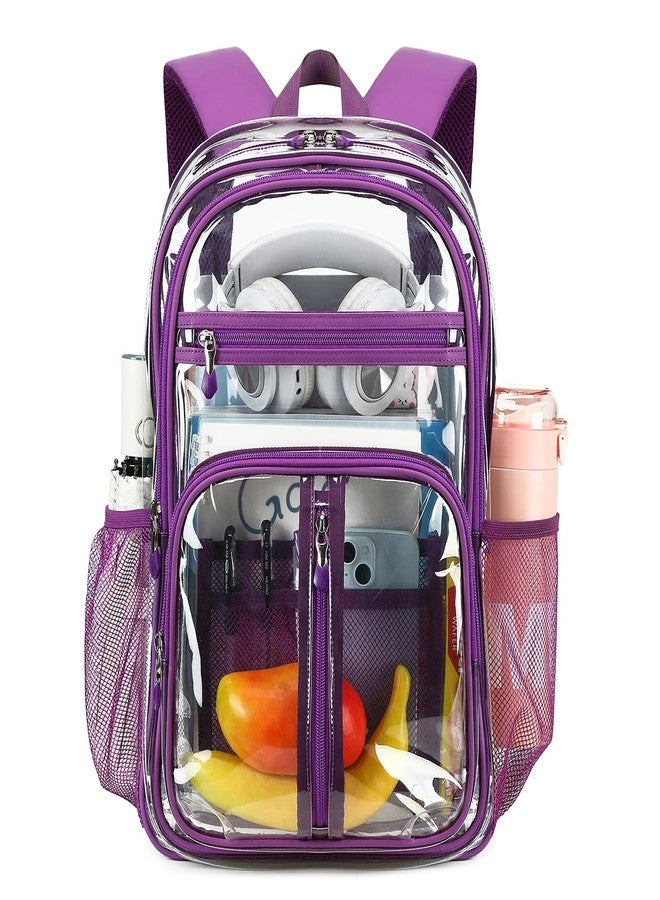 Cusangel Clear Purple Backpack for Women - Heavy Duty See Through XL H18''xW13''xD8 Plastic Big Transparent Bookbag for Sport Event,School,Stadium Events & Work Backpacks - Image 1