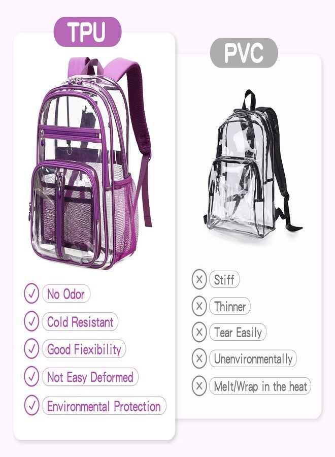 Cusangel Clear Purple Backpack for Women - Heavy Duty See Through XL H18''xW13''xD8 Plastic Big Transparent Bookbag for Sport Event,School,Stadium Events & Work Backpacks - Image 3