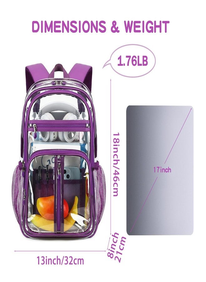 Cusangel Clear Purple Backpack for Women - Heavy Duty See Through XL H18''xW13''xD8 Plastic Big Transparent Bookbag for Sport Event,School,Stadium Events & Work Backpacks - Image 4