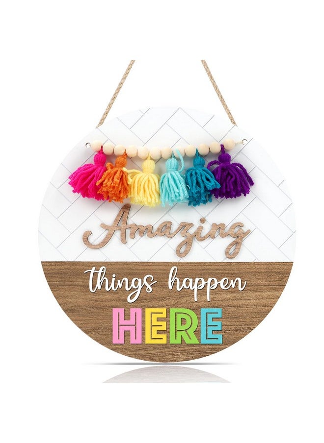 CHDITB Classroom Teacher Door Sign Wreath(11.4"x11.4"), Boho 3D Amazing Things Happen Here Wall Hanging with Beads Tassels, School Girl style Classroom Decoration for Kindergarten Preschool Daycare - pzsku/Z09550E63D51A13879C63Z/45/_/1740982476/b11667a3-c321-47bc-a89c-7eba52bd023f