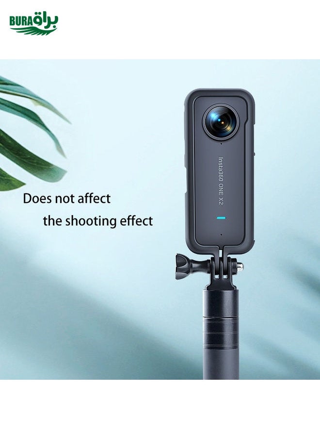 BURAQ PC Plastic Protective Frame Mount Cage with Tripod Base Adapter for Insta360 One X2(Black)  - Image 4