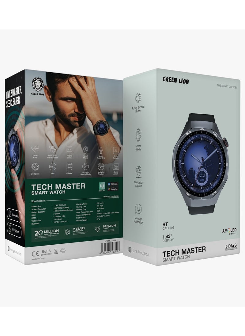 GREEN LION Smart Watch 1.43" AMOLED Tech Master / Bluetooth Calling / Message Notification / Navigation Support / NFC Support / Activity Tracker / Sport Mode / Voice Record / Heart Rate - Black  - Image 4