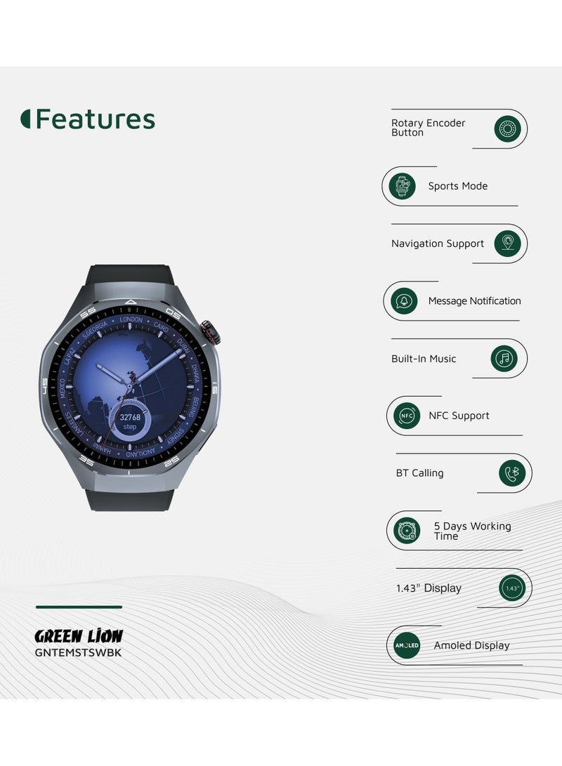 GREEN LION Smart Watch 1.43" AMOLED Tech Master / Bluetooth Calling / Message Notification / Navigation Support / NFC Support / Activity Tracker / Sport Mode / Voice Record / Heart Rate - Black - Image 3