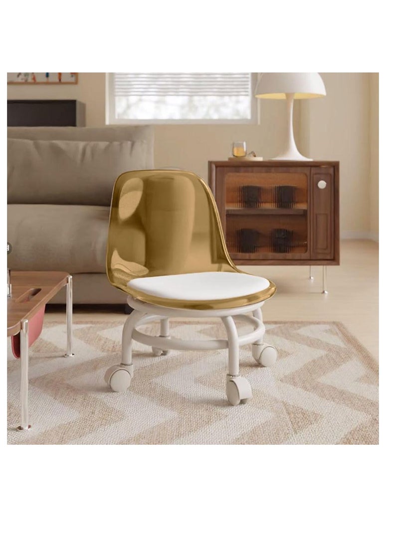 Generic Small Chair With Acrylic Backrest, Pu Leather Small Chair With Wheels For Kids Adults, Removable Seat Chair With Soft Cushion, Low Rolling Stool For Home Office, Small Baby Chair For Eating Feeding  - Image 1