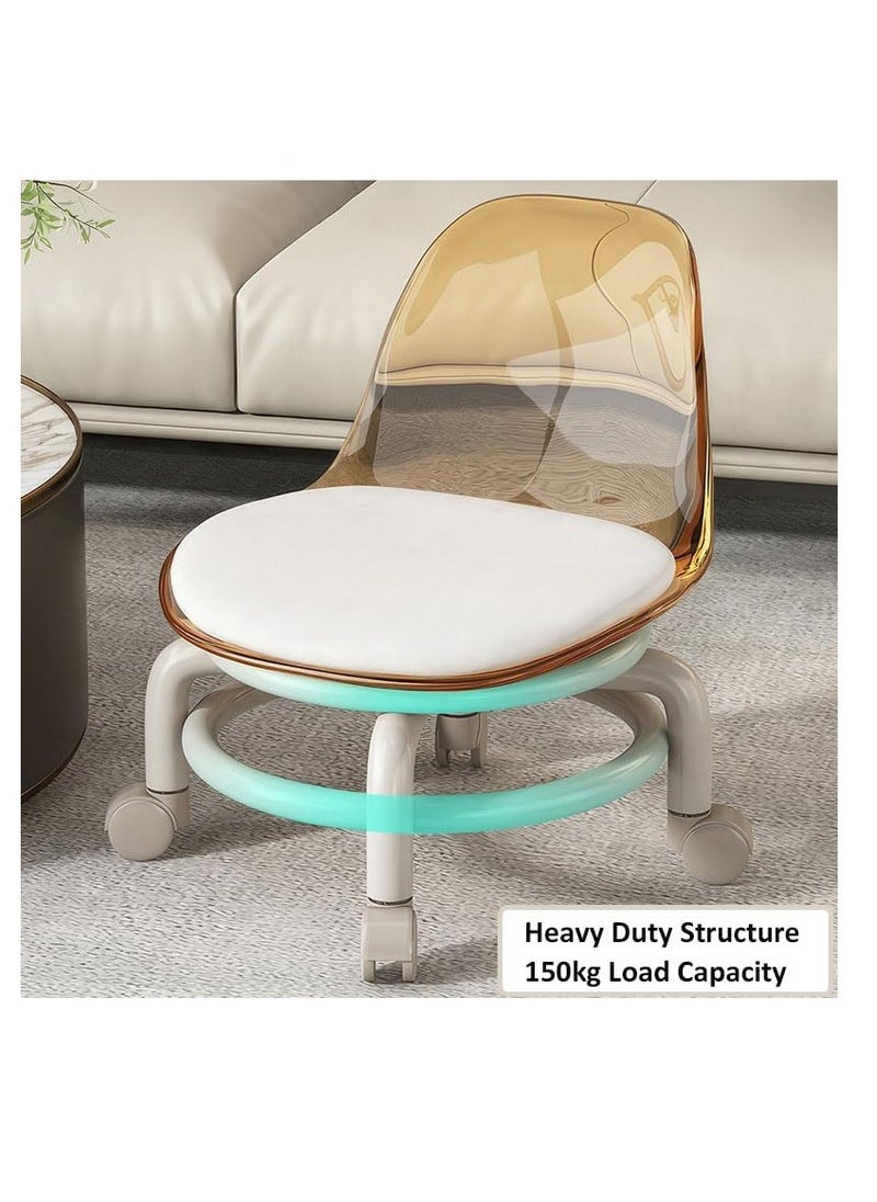 Generic Small Chair With Acrylic Backrest, Pu Leather Small Chair With Wheels For Kids Adults, Removable Seat Chair With Soft Cushion, Low Rolling Stool For Home Office, Small Baby Chair For Eating Feeding  - Image 4
