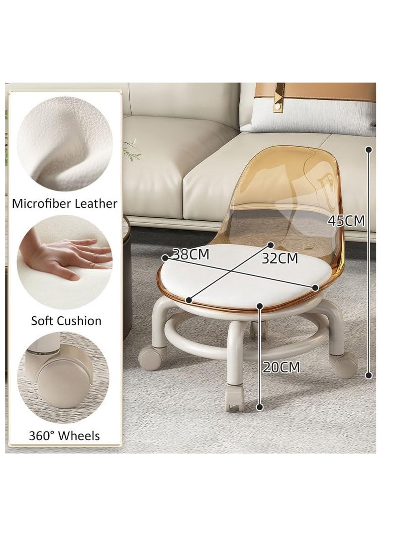 Generic Small Chair With Acrylic Backrest, Pu Leather Small Chair With Wheels For Kids Adults, Removable Seat Chair With Soft Cushion, Low Rolling Stool For Home Office, Small Baby Chair For Eating Feeding  - Image 2