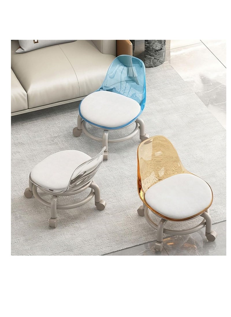 Generic Small Chair With Acrylic Backrest, Pu Leather Small Chair With Wheels For Kids Adults, Removable Seat Chair With Soft Cushion, Low Rolling Stool For Home Office, Small Baby Chair For Eating Feeding  - Image 5