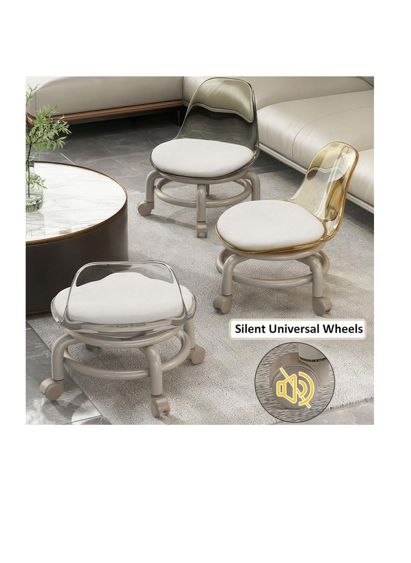 Generic Small Chair With Acrylic Backrest, Pu Leather Small Chair With Wheels For Kids Adults, Removable Seat Chair With Soft Cushion, Low Rolling Stool For Home Office, Small Baby Chair For Eating Feeding  - Image 3