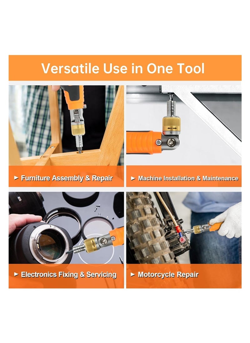 SYOSI - Ratchet Wrench, Ratcheting Screwdriver Set with Alloy Bits, 180° Rotatable Head, Dual-Direction, Multi-Angle Adjustment, Ergonomic Design, Orange - Image 1