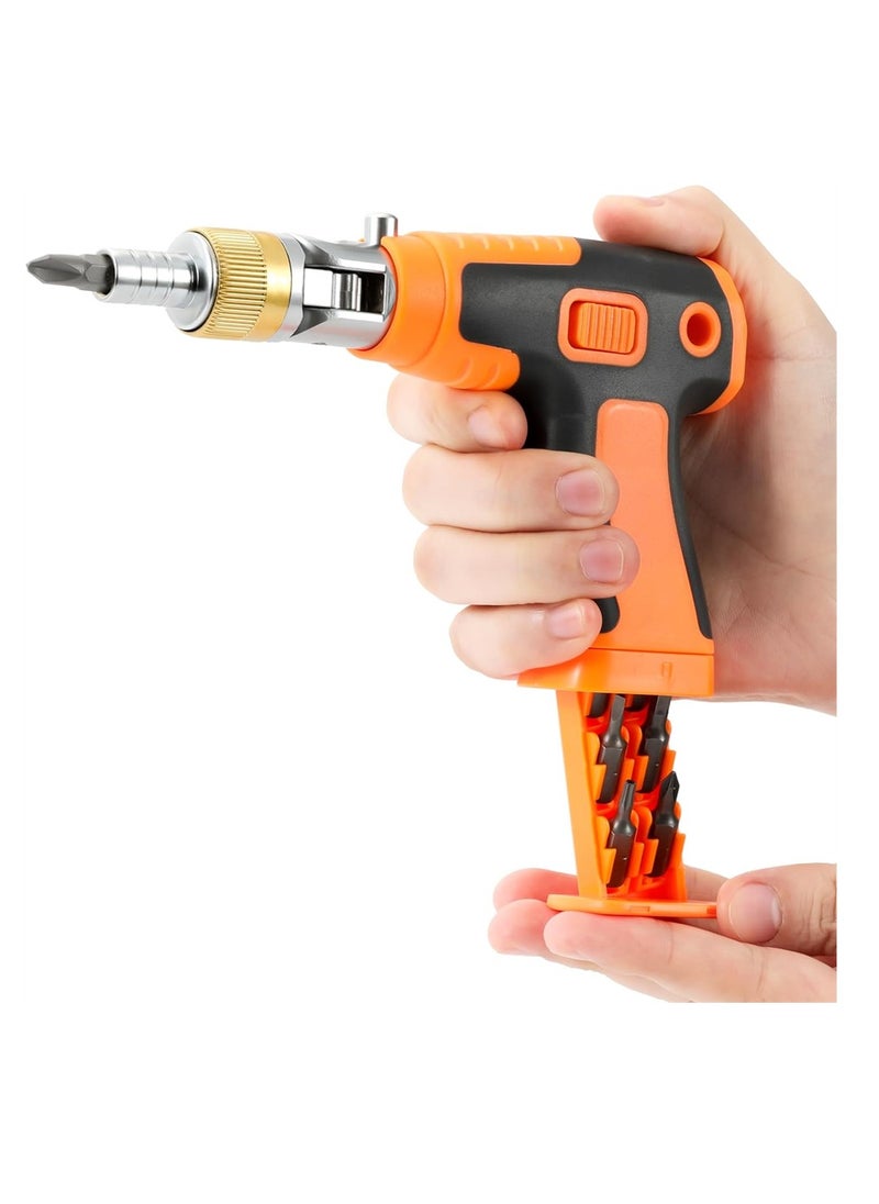 SYOSI - Ratchet Wrench, Ratcheting Screwdriver Set with Alloy Bits, 180° Rotatable Head, Dual-Direction, Multi-Angle Adjustment, Ergonomic Design, Orange - Image 1