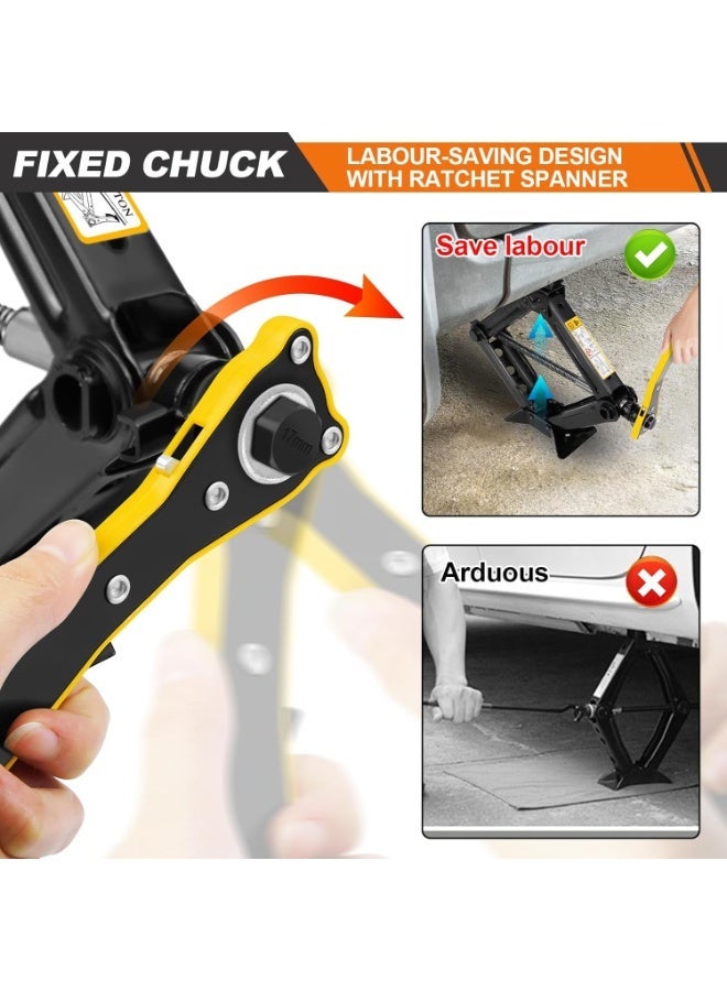 Heavy-duty 2-ton scissor lift tire changing kit with telescopic wheel wrench and 4 suitable socket sizes for emergencies and roadside maintenance - Image 2