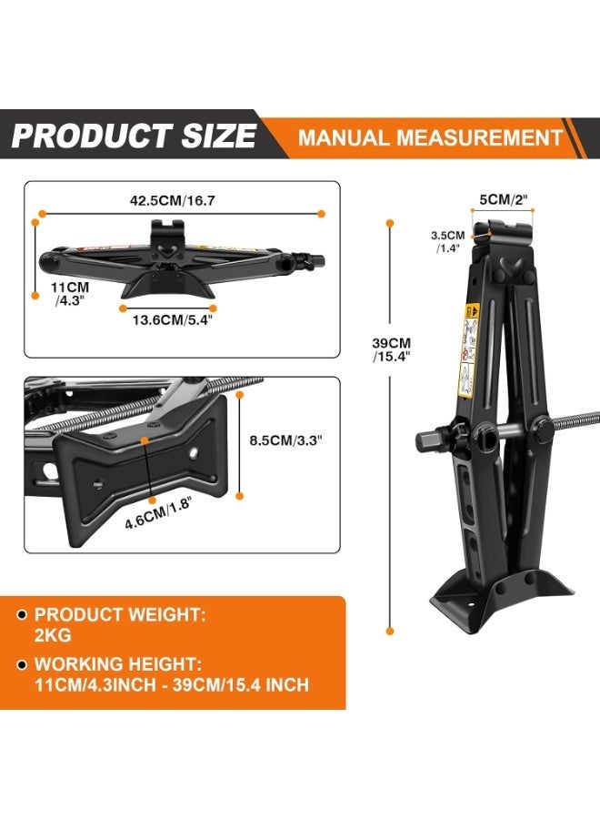 Heavy-duty 2-ton scissor lift tire changing kit with telescopic wheel wrench and 4 suitable socket sizes for emergencies and roadside maintenance - Image 5