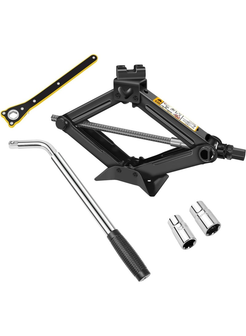 Heavy-duty 2-ton scissor lift tire changing kit with telescopic wheel wrench and 4 suitable socket sizes for emergencies and roadside maintenance - Image 1