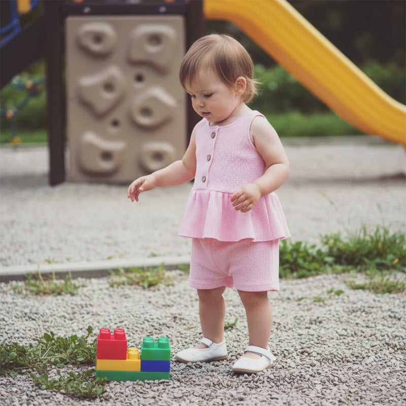Rourufy Toddler Baby Girl Summer Clothes Infant Waffle Slip Ruffle T Shirt Top Shorts Set Little Girls Cute Spring Outfit (A Pink, 3-4T) - Image 2