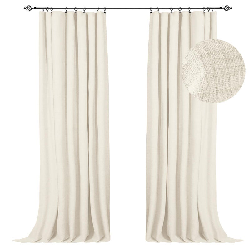 100% Blackout Shield Full Blackout Curtains for Bedroom 120 inch Length 2 Panels Set  Clip Rings/Rod Pocket Faux Linen Black Out Curtains for Living Room  Thermal Insulated  50Wx120L  Cream - Image 1