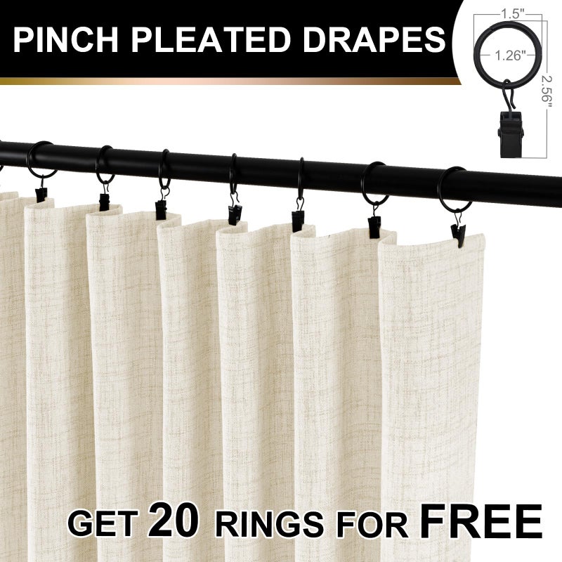 100% Blackout Shield Full Blackout Curtains for Bedroom 120 inch Length 2 Panels Set  Clip Rings/Rod Pocket Faux Linen Black Out Curtains for Living Room  Thermal Insulated  50Wx120L  Cream - Image 5