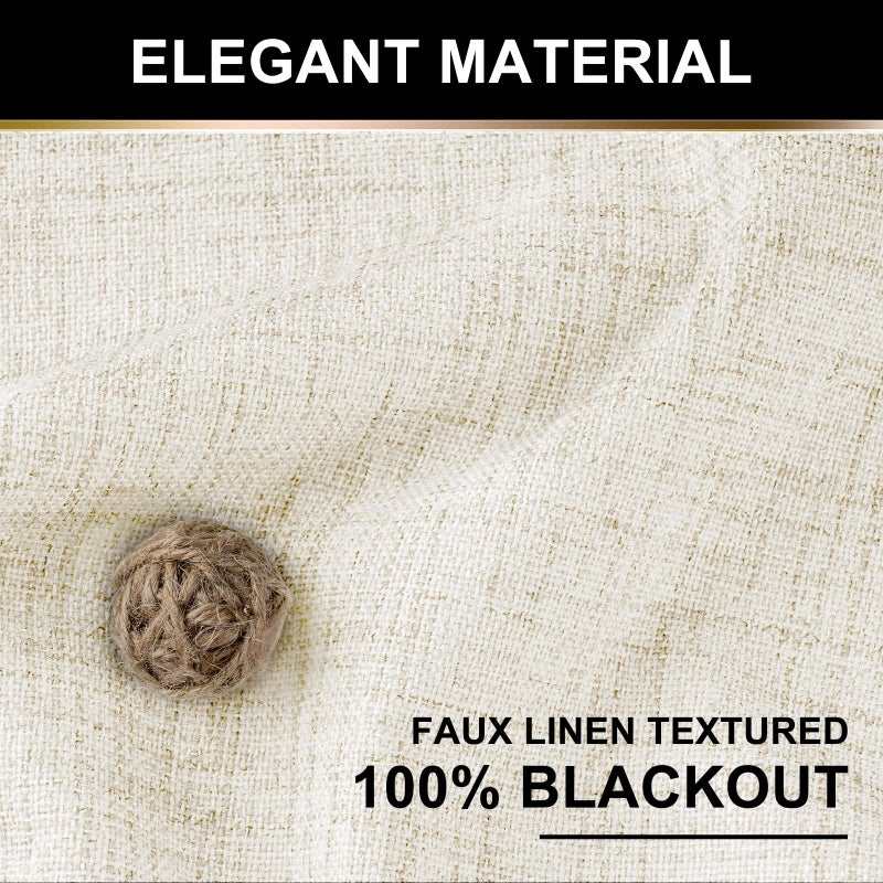 100% Blackout Shield Full Blackout Curtains for Bedroom 120 inch Length 2 Panels Set  Clip Rings/Rod Pocket Faux Linen Black Out Curtains for Living Room  Thermal Insulated  50Wx120L  Cream - Image 4