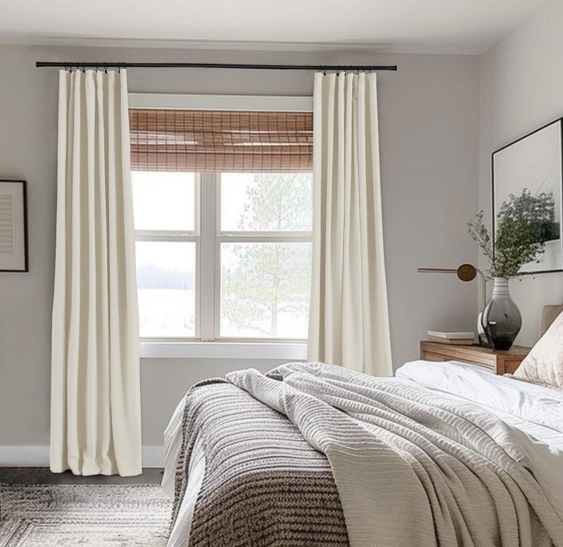 100% Blackout Shield Full Blackout Curtains for Bedroom 120 inch Length 2 Panels Set  Clip Rings/Rod Pocket Faux Linen Black Out Curtains for Living Room  Thermal Insulated  50Wx120L  Cream - Image 2