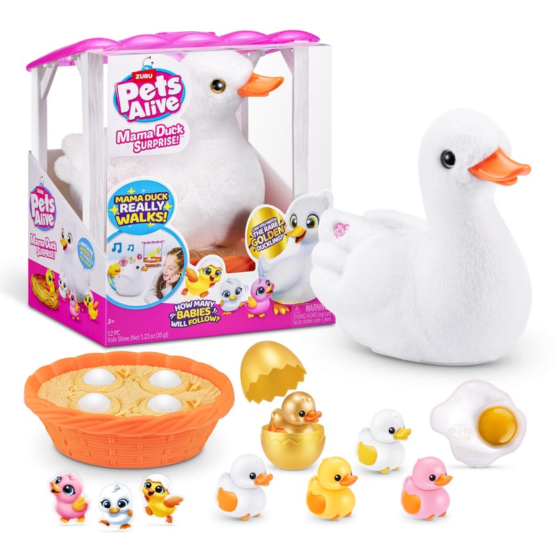 Pets Alive Mama Duck Surprise by ZURU 4 Surprise Eggs Baby Ducklings 10 Sounds Walking Toy Interactive Girls Toy Ages 3