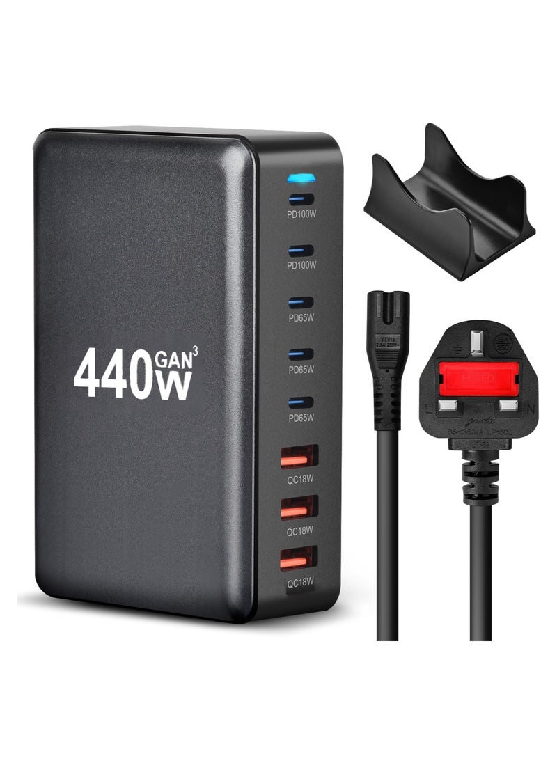 ANYOUI 440W USB A&USB C Charger 8 Ports, Multi-ports Desktop Charging Station Power Adapter Laptop Charger, Fast Charge Wall Plug with 1.5m Power Cord Black  - Image 1