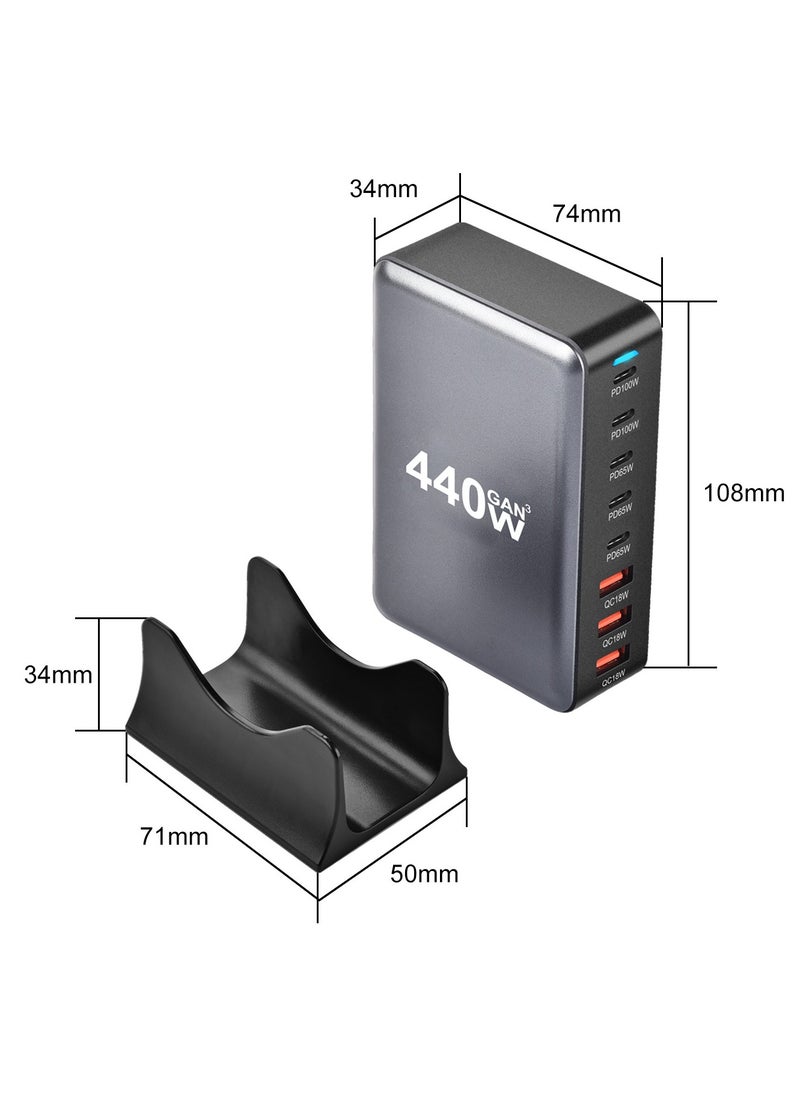 440W USB A&USB C Charger 8 Ports, Multi-ports Desktop Charging Station Power Adapter Laptop Charger, Fast Charge Wall Plug with 1.5m Power Cord Black