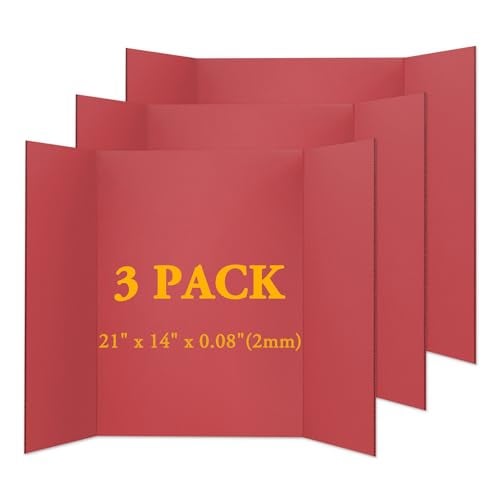 AKONEGE 3PCS Small Trifold Poster Board 21 x 14 Inches Red Corrugated Cardboards Tri Fold Poster Boards for School Projects Science Fair Business Presentations Exhibitions Event Display - Image 1