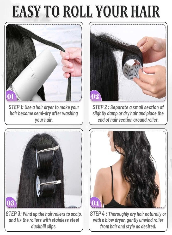 Acejoz Big Self-Grip Hair Curlers Rollers with Stainless Steel Duckbill Clips for Long, Medium, Thick Hair and Bangs Volume (Black) - Image 5
