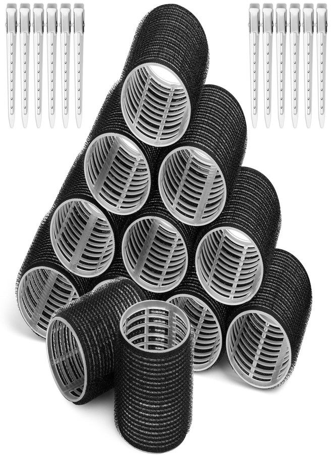 Acejoz Big Self-Grip Hair Curlers Rollers with Stainless Steel Duckbill Clips for Long, Medium, Thick Hair and Bangs Volume (Black) - Image 1