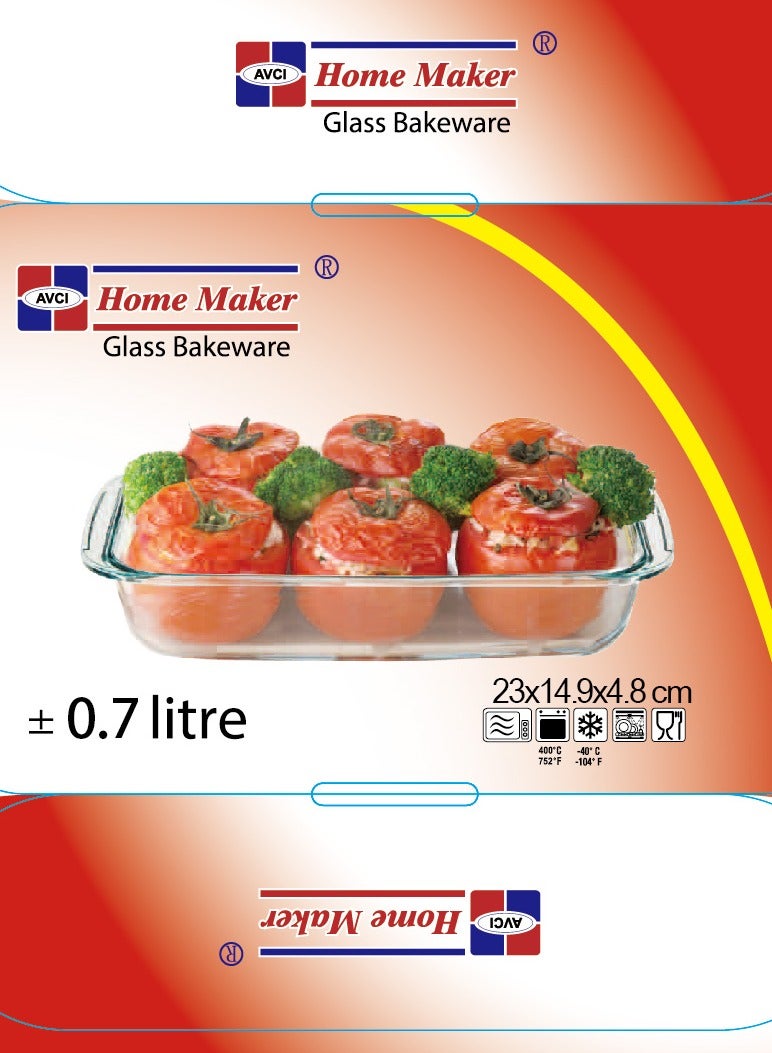 Homemaker Rectangular Glass Baking Dish, 0.7 Lt Capacity, 23X14.9 Cm Diameter, 4.8 Cm Height - Clear - Image 5